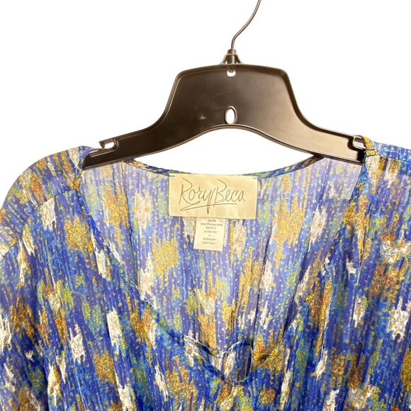 Rory Beca Printed Silk Maxi Dress Size S Blue Multicolor Elastic Waist Oversized - Picture 3 of 6